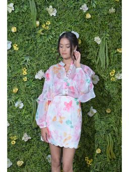 Ombrello - Multi-Colour Printed Organza Skirt with Shirt (Set of 2)