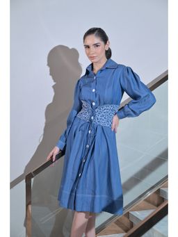 Ombrello - Blue Denim Shirt Dress with Belt (Set of 2)