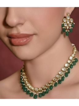 BEAUTY SPOT JEWELLERY - The Emerald Drop Kundan Necklace and Earring Set