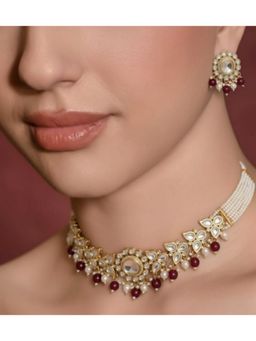BEAUTY SPOT JEWELLERY - The Crimson Bloom Kundan and Pearl Choker Set