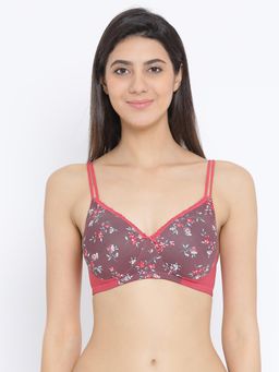 Clovia - Polyamide Printed Lightly Padded Full Cup Wire Free T-shirt Bra - Brown
