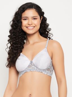 Clovia - Polyamide Printed Padded Full Cup Wire Free T-shirt Bra - Grey