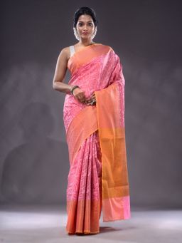 CHARUKRITI - Pink Handwoven Brocade Silk Saree With Unstitched Blouse