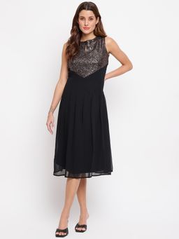 Latin Quarters - Black Sequined A-line Midi Dress