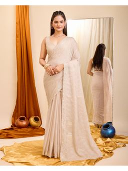 VAIRAGEE - Beige Soft Organza Embroidery Saree With Unstitched Blouse