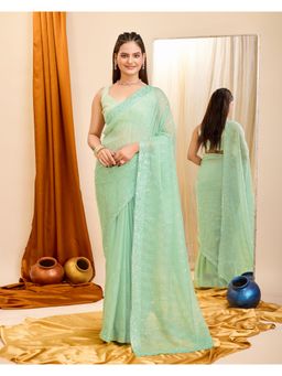 VAIRAGEE - Green Soft Organza Embroidery Saree With Unstitched Blouse