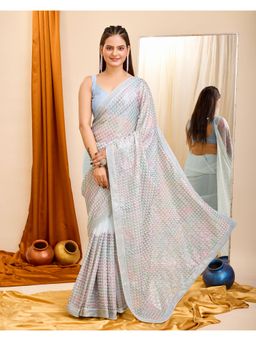 VAIRAGEE - Blue Soft Georgette Embellished Saree With Unstitched Blouse
