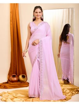 VAIRAGEE - Lavender Soft Organza Embellished Saree With Unstitched Blouse