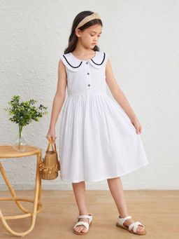 Purple United Kids - Girls Solid Dress-White