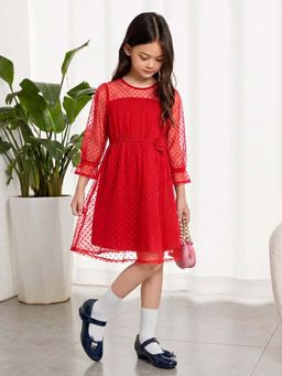 Purple United Kids - Girls Textured Fit and Flare Dress-Red
