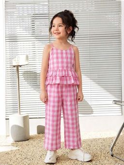 Purple United Kids - Pink Checks Regular Fit Co-ord Set