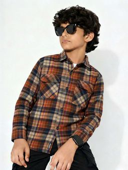 Purple United Kids - Boys Multi-Color Checks Casual Shirt