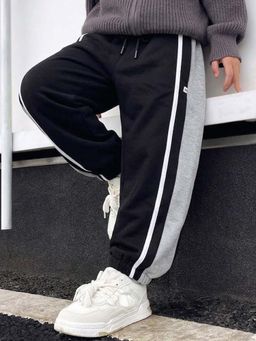 Purple United Kids - Black Boys Joggers with Side Stripe and Adjustable Drawstring Waist