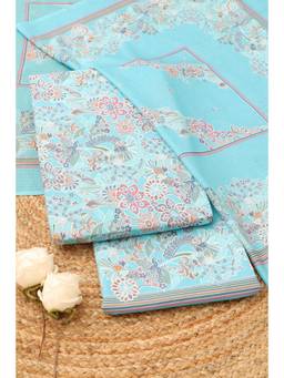 Soch - Women Teal Cotton Floral Printed Dress Material