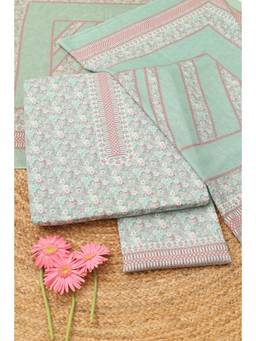 Soch - Women Sap Green Cotton Floral Printed Dress Material