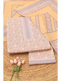 Soch - Women Mustard Cotton Floral Printed Dress Material