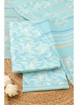 Soch - Women Teal Cotton Botanical Printed Dress Material