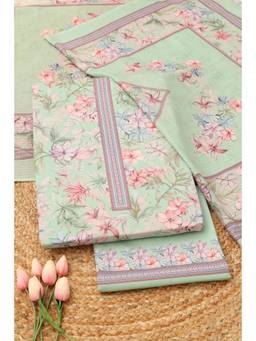 Soch - Women Sap Green Cotton Floral Printed Dress Material