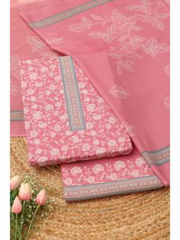 Soch - Women Onion Pink Cotton Floral Printed Dress Material