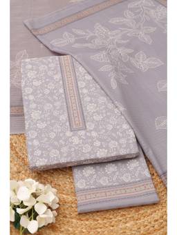 Soch - Women Grey Cotton Floral Printed Dress Material