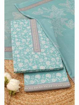 Soch - Women Teal Cotton Floral Printed Dress Material