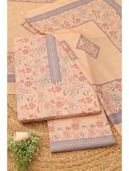 Soch - Women Mustard Cotton Floral Printed Dress Material