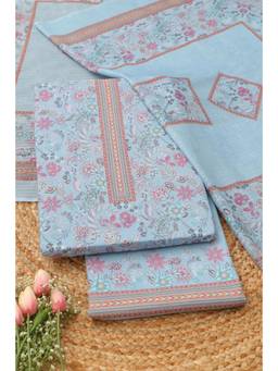 Soch - Women Powder Blue Cotton Floral Printed Dress Material