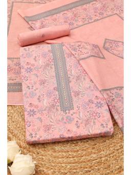 Soch - Women Peach Cotton Floral Printed Dress Material