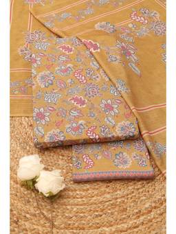 Soch - Women Mustard Cotton Floral Printed Dress Material