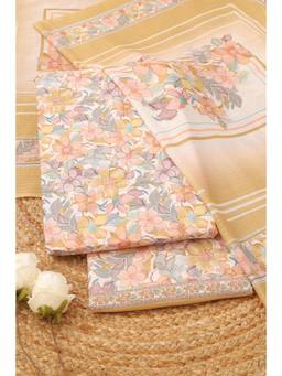 Soch - Women Yellow Cotton Floral Printed Dress Material