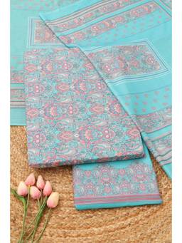 Soch - Women Teal Cotton Paisley Printed Dress Material