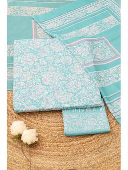 Soch - Women Teal Cotton Floral Printed Dress Material