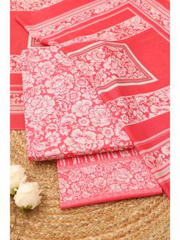 Soch - Women Bright Red Cotton Floral Printed Dress Material