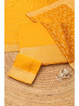 Soch - Women Mustard Gajji Silk Botanical Zari Woven Dress Material