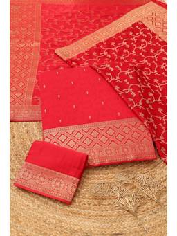 Soch - Women Red Gajji Silk Botanical Zari Woven Dress Material