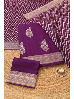 Soch - Women Purple Silk Blend Botanical Zari Woven Dress Material