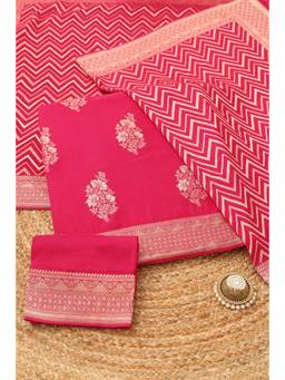 Soch - Women Fuchsia Silk Blend Botanical Zari Woven Dress Material