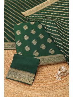 Soch - Women Green Silk Blend Botanical Zari Woven Dress Material