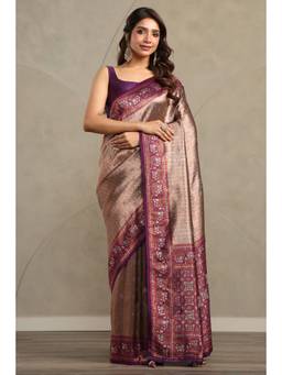 Soch - Women Purple Tissue Geometric Zari Woven Saree With Stone Work