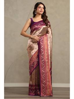 Soch - Women Purple Tissue Botanical Zari Woven Saree With Stone Work