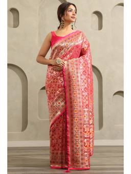 Soch - Women Fuchsia Dola Silk Patola Woven Saree