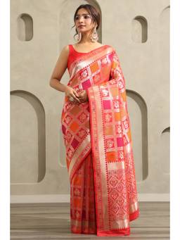 Soch - Women Red Dola Silk Ethnic Motifs Zari Woven Saree