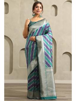Soch - Women Green Dola Silk Ethnic Motifs Zari Woven Saree