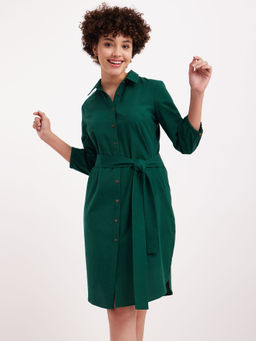 FableStreet - Linen Classic Shirt Dress - Green (Set of 2)
