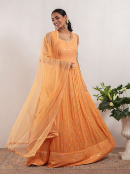 Gajra Gang - Orange Georgette Anarkali, Legging & Dupatta GGSKD66 (Set of 3)