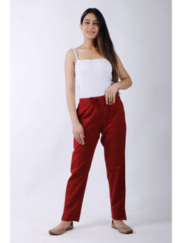 Rama's - Women Maroon Cotton Regular Trousers