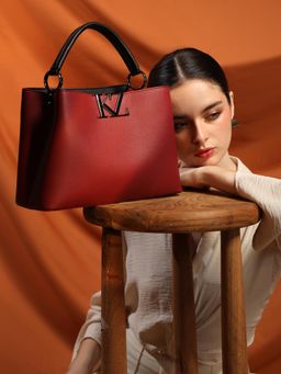 Kazo - Burgundy Silva Satchel Bag With Detachable Strap (M)