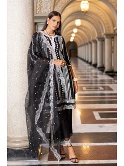SEW - Black And White Embroidered Kurta with Pant and Dupatta (Set of 3)