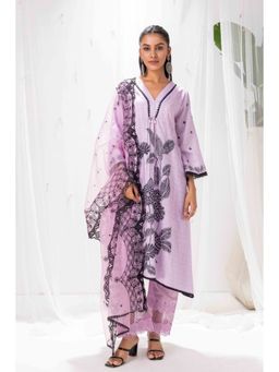 SEW - Lavender Floral Printed Kurta with Pant and Dupatta (Set of 3)