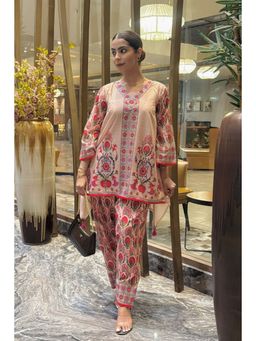 SEW - Pink Mughlai Print Farshi Pant Kurti with Pant and Dupatta (Set of 3)